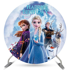 Lofaris Circle Winter Snowmoutain Cartoon Film Birthday Backdrop