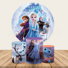 Lofaris Circle Winter Snowmoutain Cartoon Film Birthday Backdrop Kit