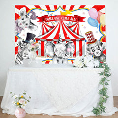 Lofaris Circus Animal Show Red White Stripe Birthday Backdrop