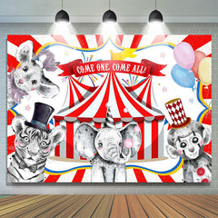 Lofaris Circus Animal Show Red White Stripe Birthday Backdrop