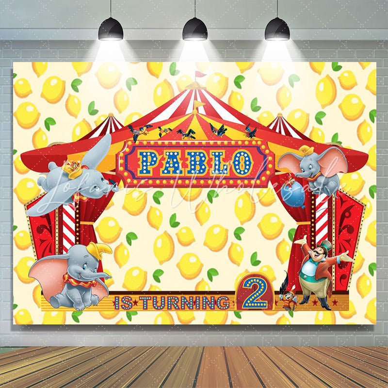 Lofaris Circus Elephant Yellow Lemon 2nd Birthday Backdrop