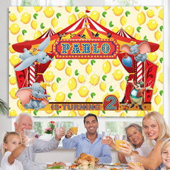 Lofaris Circus Elephant Yellow Lemon 2nd Birthday Backdrop