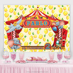 Lofaris Circus Elephant Yellow Lemon 2nd Birthday Backdrop