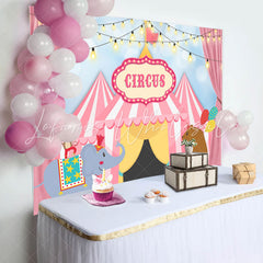 Lofaris Circus Mill Animals Tent Pink Happy Birthay Backdrop