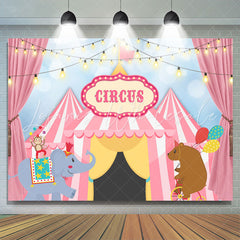 Lofaris Circus Mill Animals Tent Pink Happy Birthay Backdrop