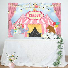 Lofaris Circus Mill Animals Tent Pink Happy Birthay Backdrop