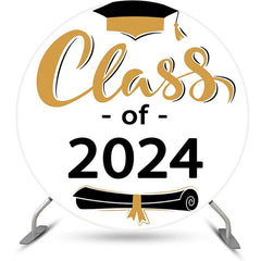 Lofaris Class Of 2024 Bachelor Cap White Round Grad Backdrop