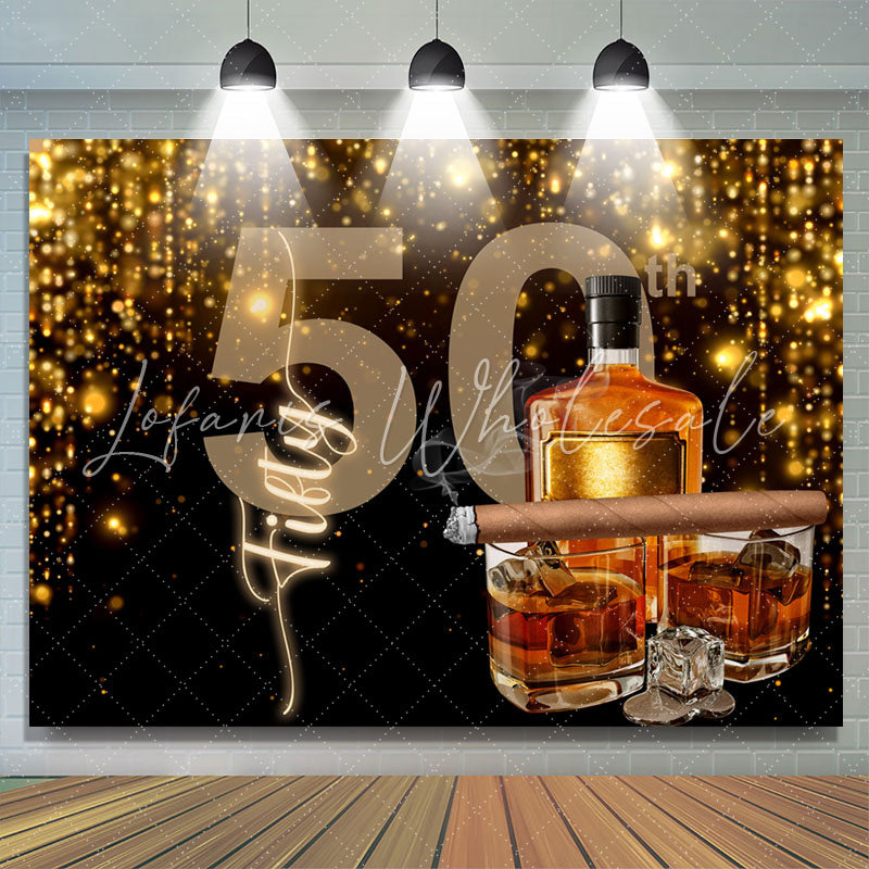 Lofaris Classic Black Gold Cheers To 50 Birthday Backdrop