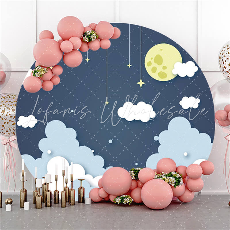 Lofaris Cloud And Moonnight Simple Round Baby Shower Backdrop