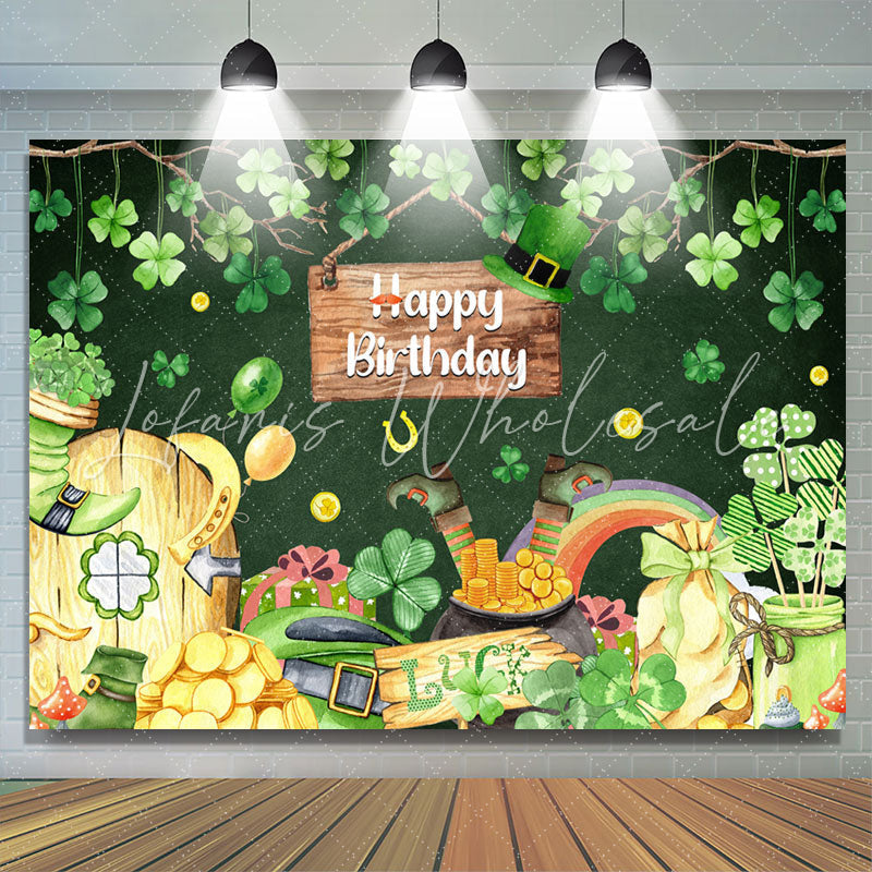 Lofaris Clover Gold St Patricks Day Green Birthday Backdrop