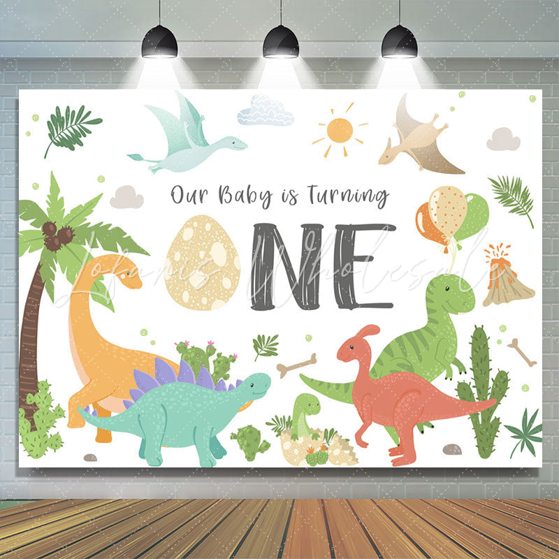 Lofaris Coco Colorful Dinosaur Balloon 1st Birthday Backdrop