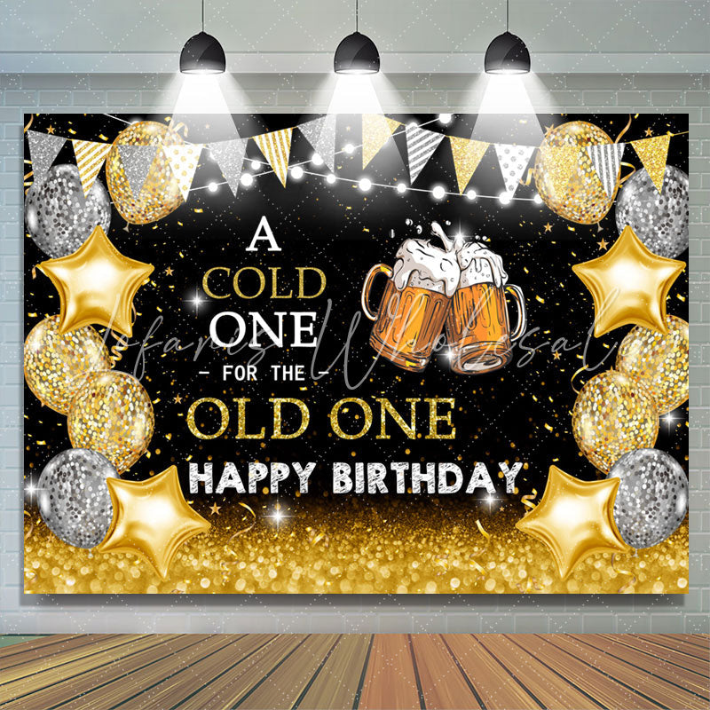 Lofaris Cold For Old One Gold Sparkling Cheers Birthday Backdrop