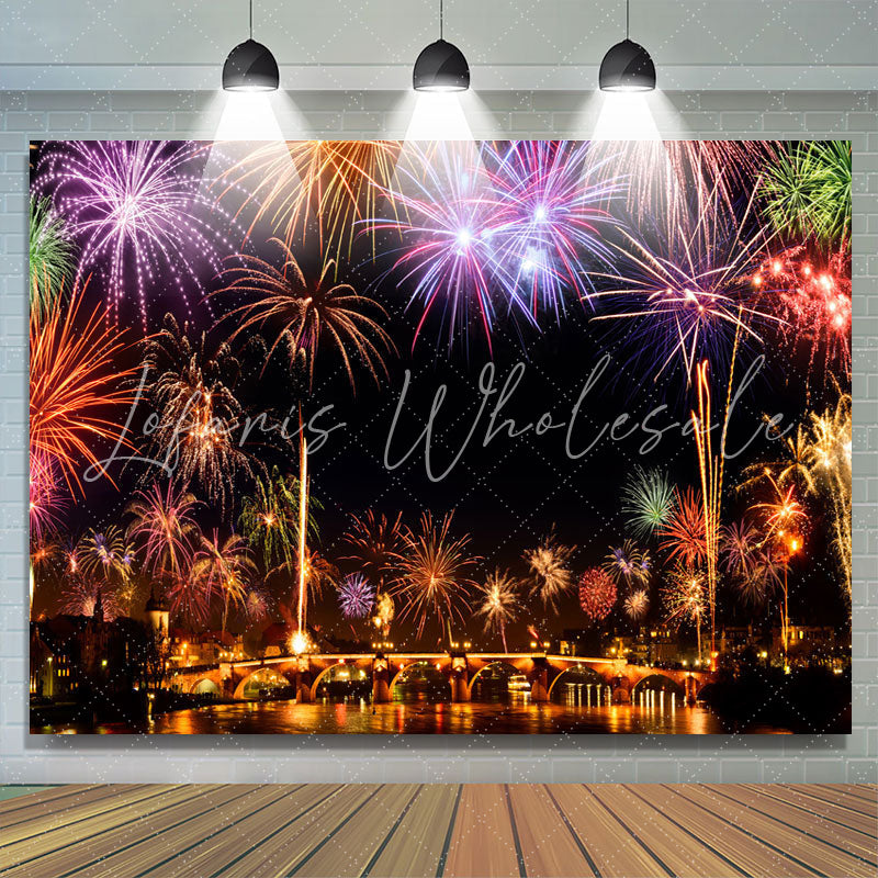 Lofaris Colored Firewokes And Lights Night Birthday Backdrop