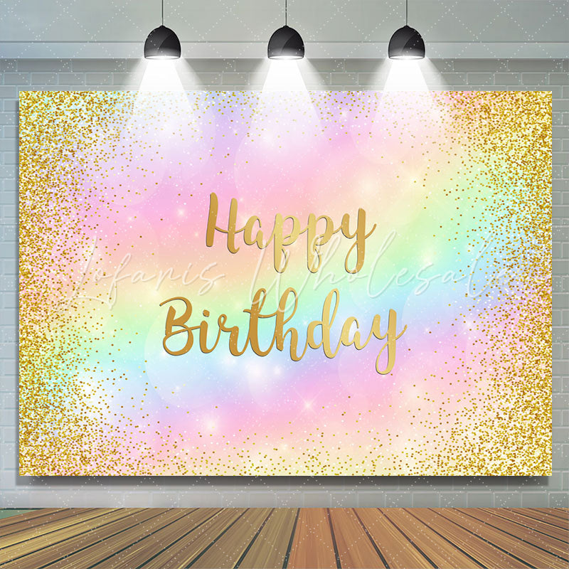 Lofaris Colored Gold Glitter Happy Birthday Backdrop for Girl