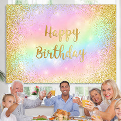 Lofaris Colored Gold Glitter Happy Birthday Backdrop for Girl