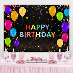 Lofaris Colored Ribbon Balloon Happy Birthday Black Backdrop for Party