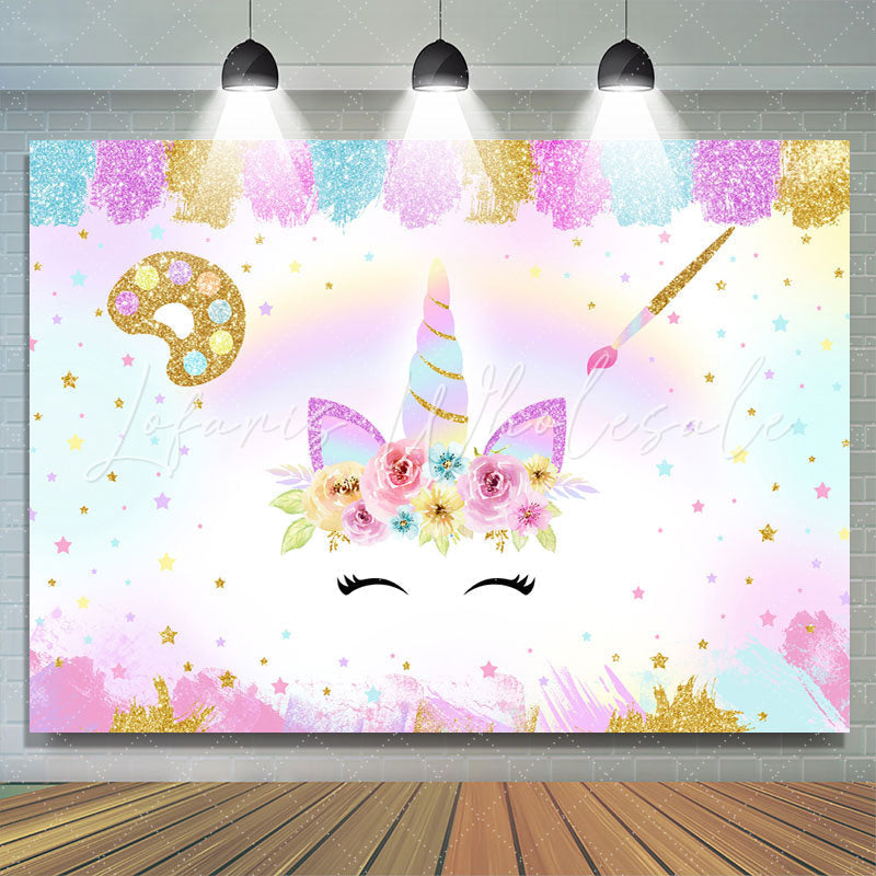 Lofaris Colored Star And Unicorn Glitter Baby Shower Backdrop