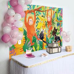 Lofaris Colorful Animals Green Leaves Baby Shower Backdrop