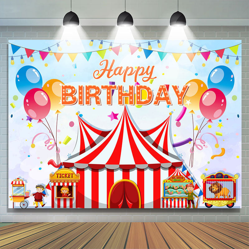 Lofaris Colorful Balloon Circus Tent Happy Birthday Backdrop