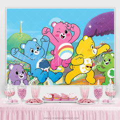 Lofaris Colorful Bears Mountain Happy Birthday Backdrop