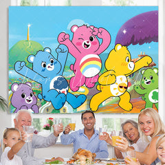 Lofaris Colorful Bears Mountain Happy Birthday Backdrop