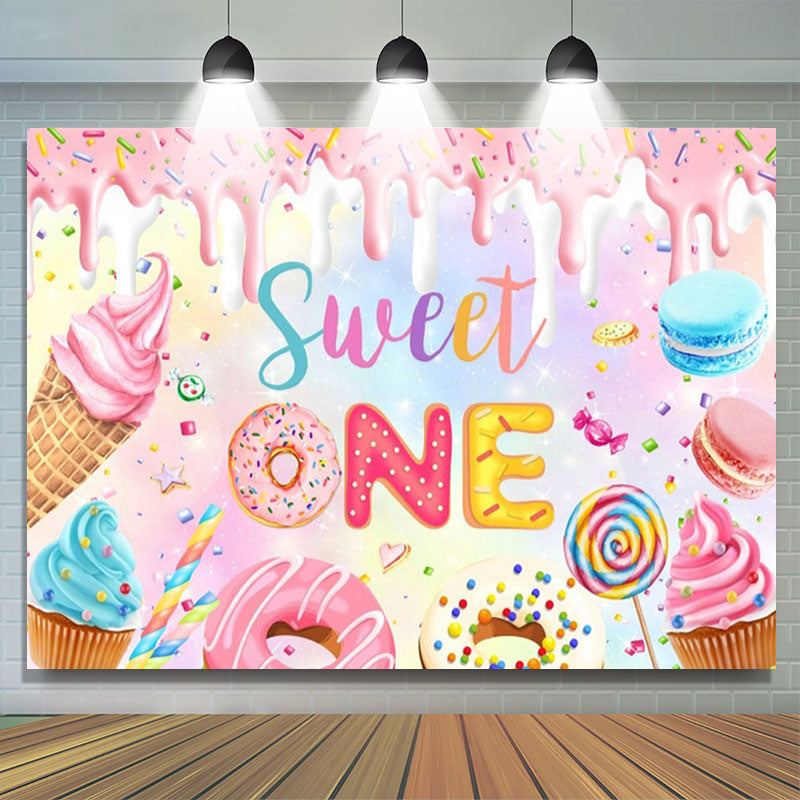 Lofaris Colorful Candyland Cream Sweet One Birthday Backdrop