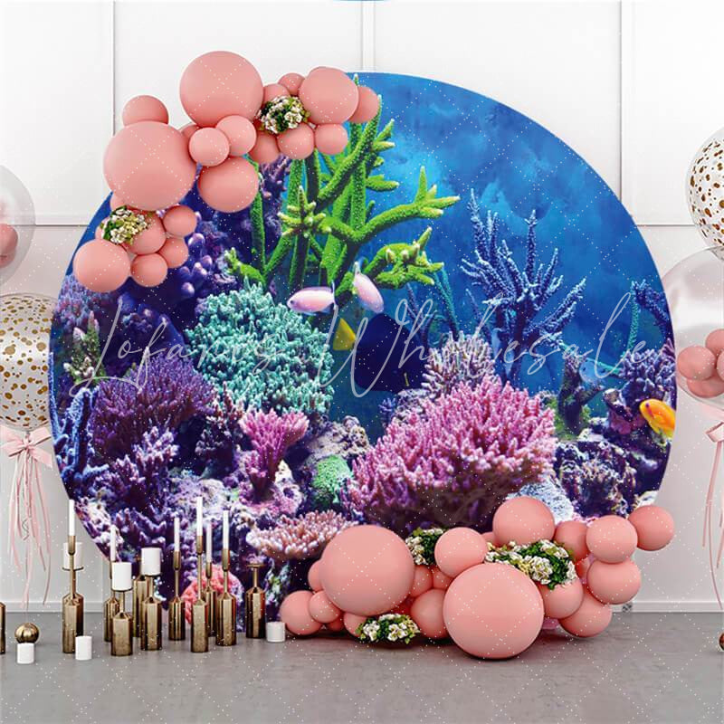 Lofaris Colorful Coral Reefs Custom Circle Baby Shower Backdrop