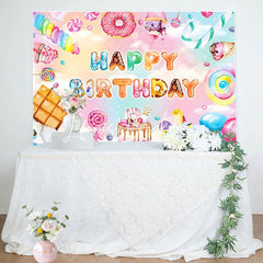 Lofaris Colorful Dessert Macaron Candyland Birthday Backdrop