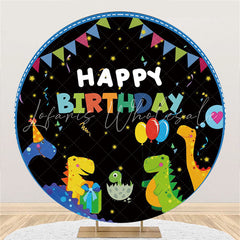 Lofaris Colorful Dinosaur Flags Round Happy Birthday Backdrop