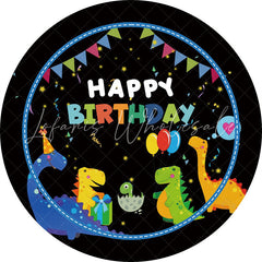 Lofaris Colorful Dinosaur Flags Round Happy Birthday Backdrop