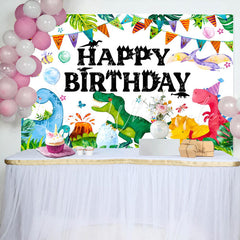 Lofaris Colorful Dinosaur Grass Monstera Birthday Backdrop