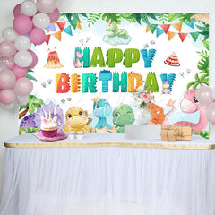 Lofaris Colorful Dinosaur Monstera Cake Birthday Backdrop