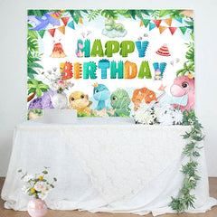 Lofaris Colorful Dinosaur Monstera Cake Birthday Backdrop