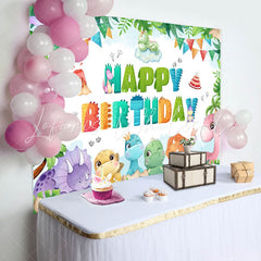 Lofaris Colorful Dinosaur Monstera Cake Birthday Backdrop