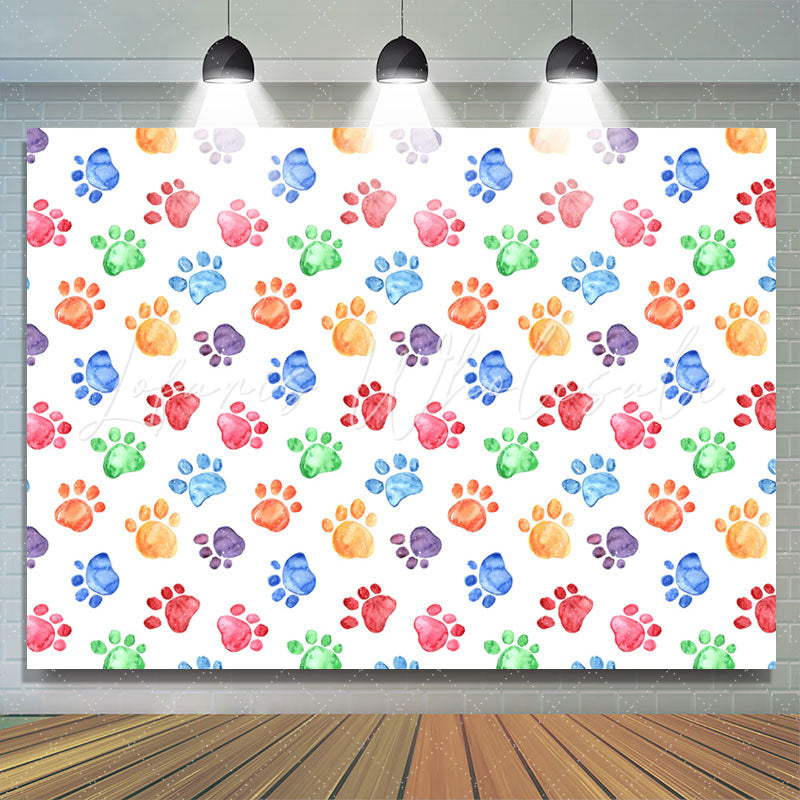 Lofaris Colorful Dog Paws Prints Pets Birthday Backdrop