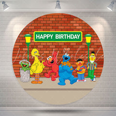 Lofaris Colorful Dolls Red Brick Wall Circle Birthday Backdrop