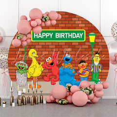 Lofaris Colorful Dolls Red Brick Wall Circle Birthday Backdrop