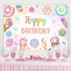 Lofaris Colorful Donut Pink Candy Happy Birthday Backdrop