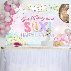 Lofaris Colorful Donut Sweet Sassy And Six Birthday Backdrop