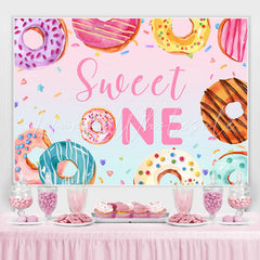 Lofaris Colorful Donut Themed Sweet One Happy Birthday Backdrop