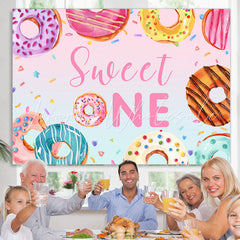 Lofaris Colorful Donut Themed Sweet One Happy Birthday Backdrop