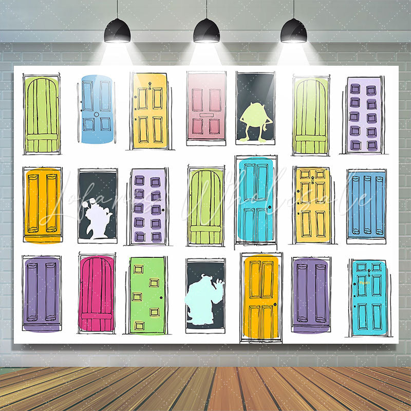 Lofaris Colorful Doors Cartoon Birthday Backdrop For Boy