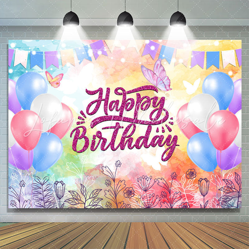 Lofaris Colorful Flags And Balloons Glitter Birthday Backdrop