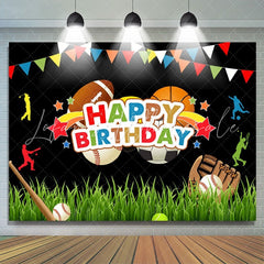 Lofaris Colorful Flags Stars Boy Sports Happy Birthday Backdrop