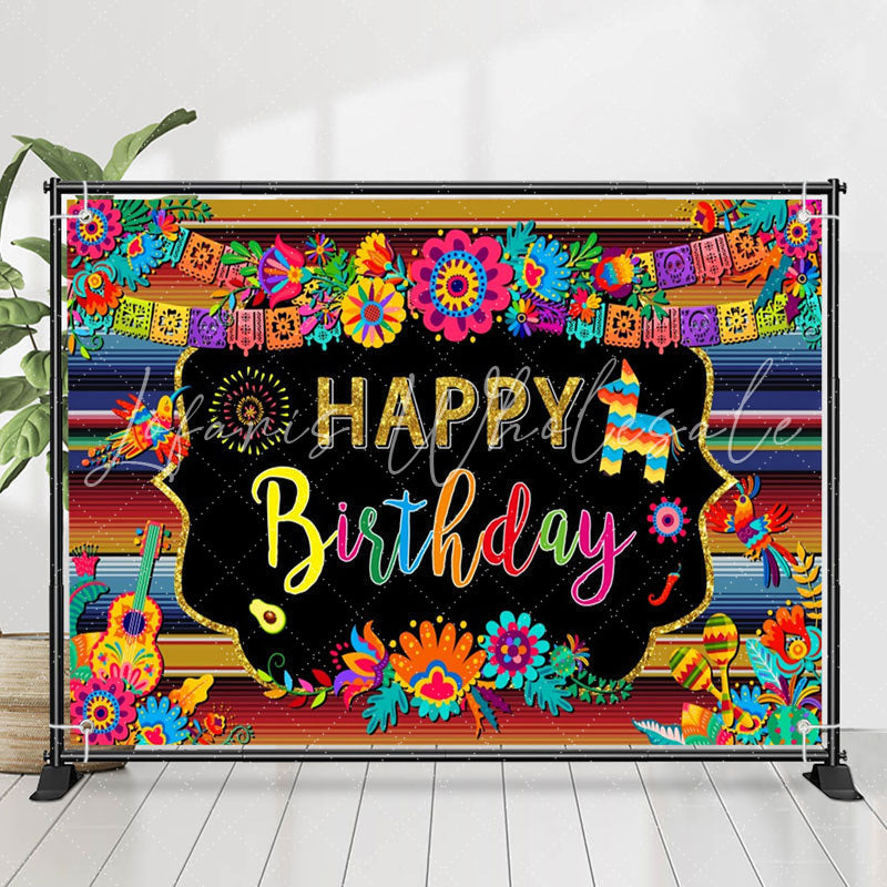 Lofaris Colorful Floral Mexican Fiesta Birthday Backdrop