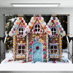 Lofaris Colorful Gingerbread House Snow Bokeh Christmas Backdrop