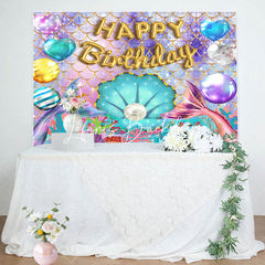 Lofaris Colorful Glitter Mermaid Balloons Birthday Backdrop