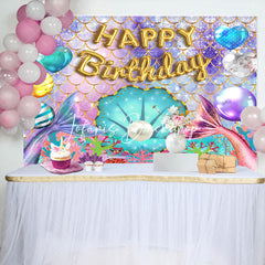 Lofaris Colorful Glitter Mermaid Balloons Birthday Backdrop