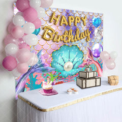 Lofaris Colorful Glitter Mermaid Balloons Birthday Backdrop