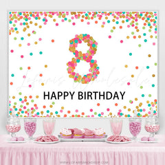 Lofaris Colorful Glitter Spots Happy 8th Birthday Party Backdrop